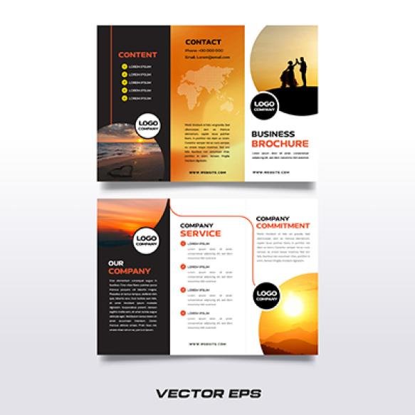 Template Brochure Trifold Front Back Sunset Gradient Corporate Professional Company Business