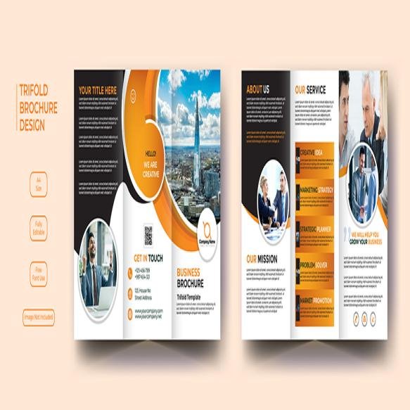 Trifold Brochure Design Two Side Illustration Free Vector