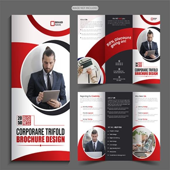Vector Abstract Business Dl Flyer Trifold Brochure Design With Red Color