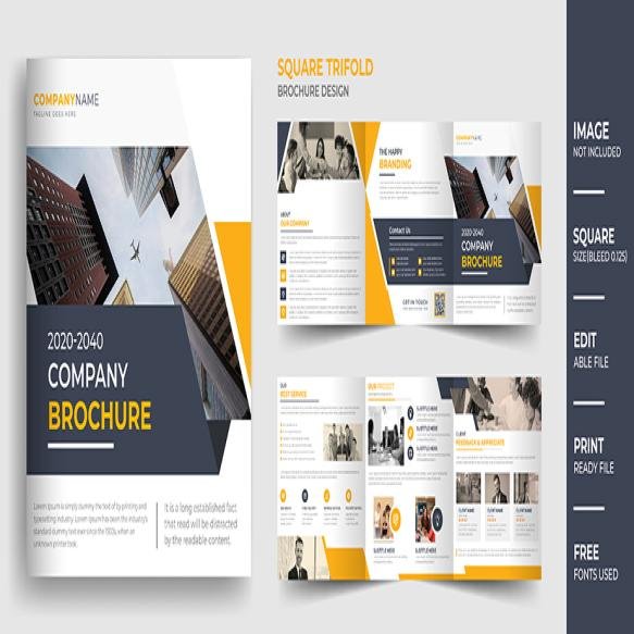 Company Profile Square Trifold Brochure Design Multipurpose Corporate Brochure Template Layout