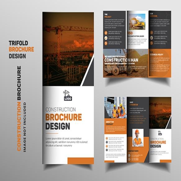 Construction Company Bifold Brochure Template Design
