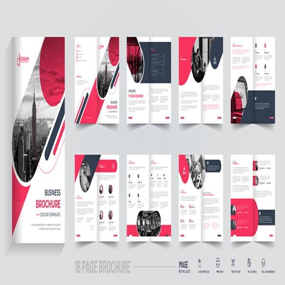 Corporate Multipage Company Profile Brochure Pink Shape Vector Layout Template