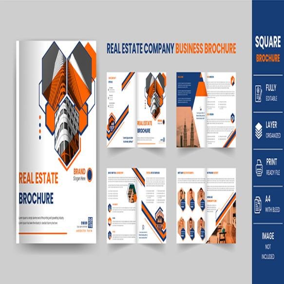Corporate Real Estate Business Square Brochure Template Design 8 Pages