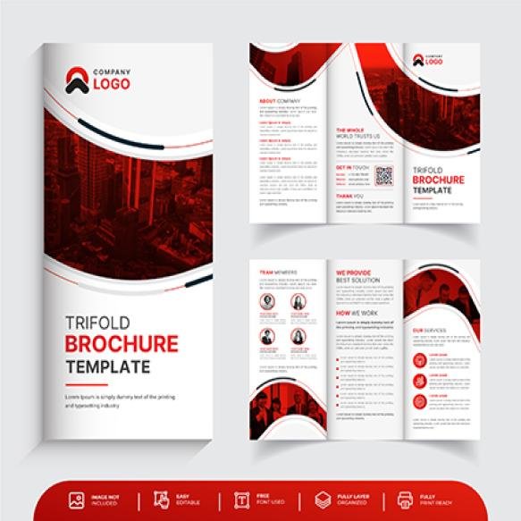 Corporate Red Colour Trifold Business Brochure Template Premium Vector