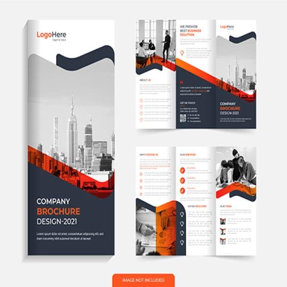 Corporate Trifold Brochure Template Design With Orange Color Shapes