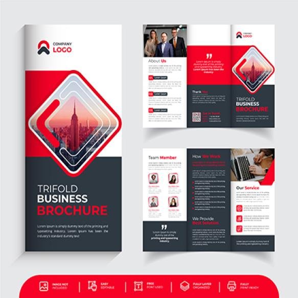 Creative Red Trifold Business Brochure Premium Vector (1)