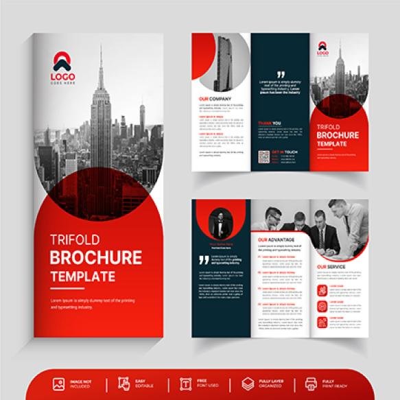 Creative Red Trifold Business Brochure Premium Vector