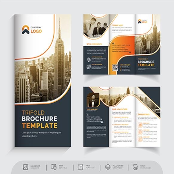Creative Trifold Business Brochure With Modern Shape Premium Vector
