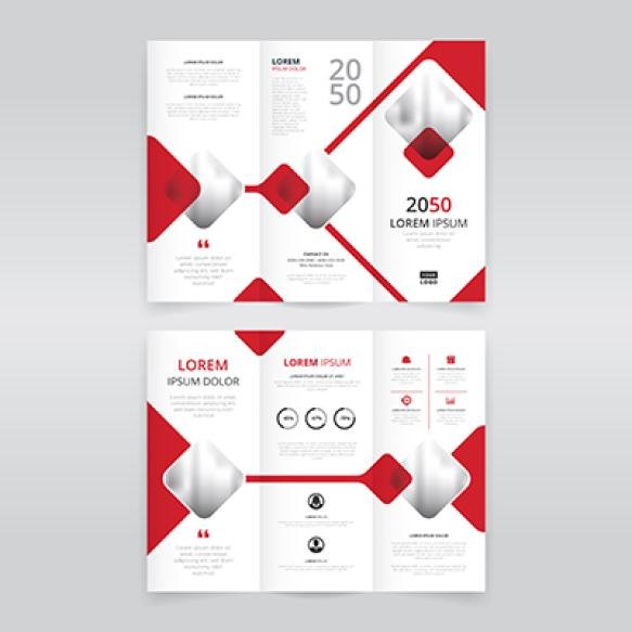 Minimal Modern Trifold Brochure Template With Red Colored Square Shapes