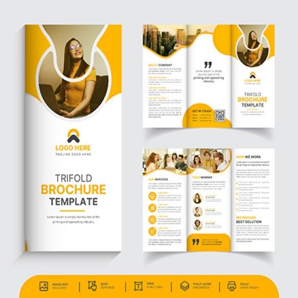 Minimal Yellow Trifold Business Brochure Template Premium Vector