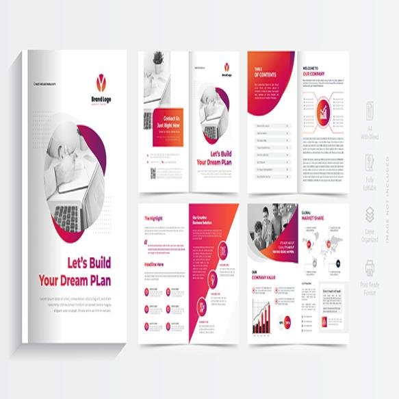 Modern Brochure Template Design With Red Gradient Shapes Multi Pages Business Brochure Design