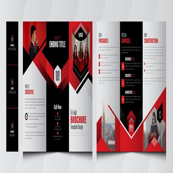 Modern Red Tri Fold Brochure Vector Illustration