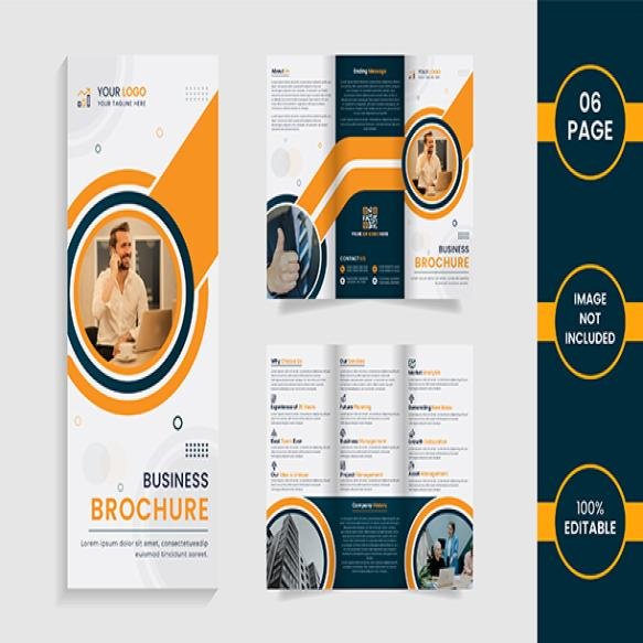 Modern Trifold Business Brochure With Yellow Green Color Abstract Shapes Informations