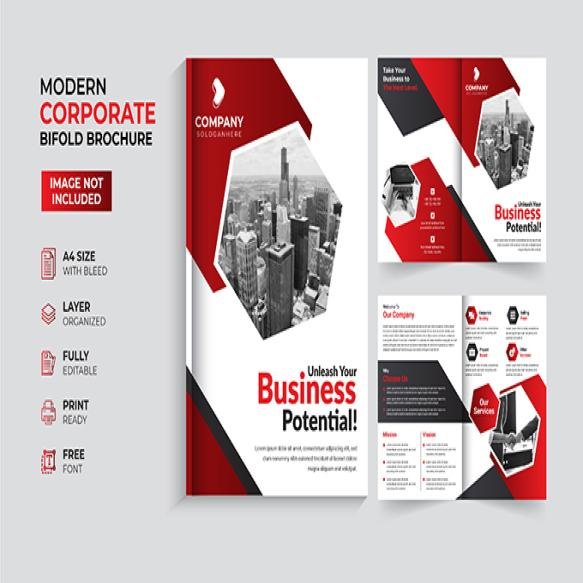 Modern Unique Corporate Business Bi Fold Brochure Template