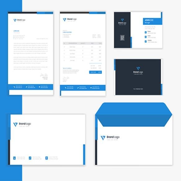 Blue Corporate Stationery Design Bundle Business Branding Vector