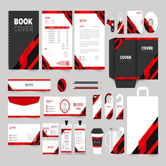 Brand Identity Design Office Stationery With Black Red Shapes Corporate Business Identity Template B