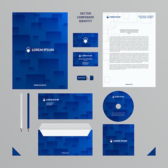 Corporate Identity Business Template Company Style Set Blue Tones With Transparent Tiles Pattern