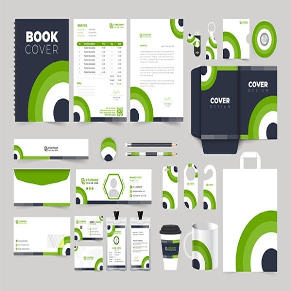 Creative Brand Identity Template Design With Green Dark Colors Corporate Business Promotion Template