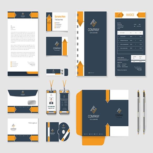Elegant Orange Black Color Professional Business Stationery Items