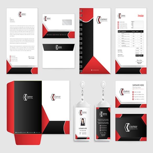 Elegant Professional Black Red Business Stationery Template Set