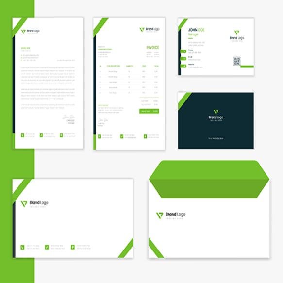 Green Corporate Stationery Design Template With Business Card Vector