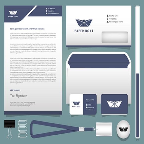 Paper Boat Logo With Letterhead Envelope Identity Card Template