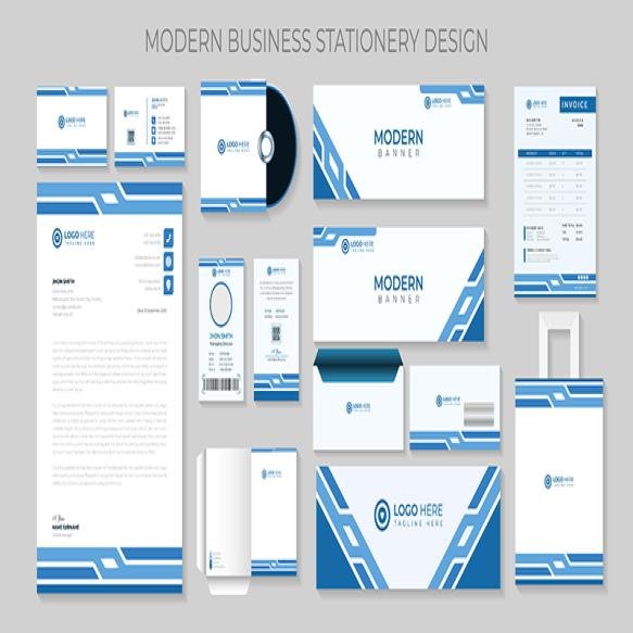 Premium Modern Corporate Business Stationery Set Template With Blue Color Vector File
