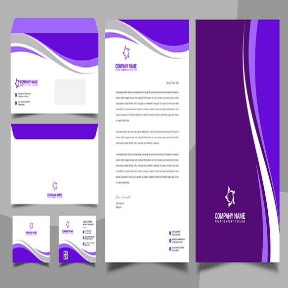 Purple Corporate Business Stationary Design Template Letterhead Business Card Envelope Cover