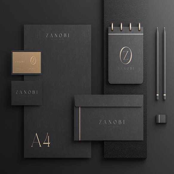 Black Gold Envelope With Golden Business Card Notepad A4 Stationary Mockup 3d Render