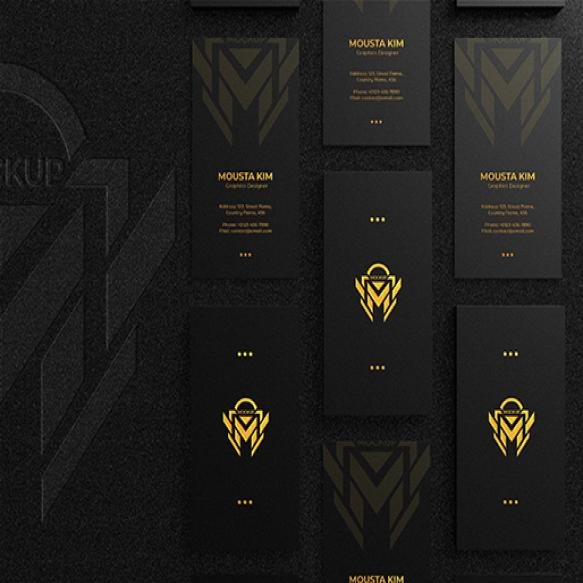Luxury Modern Black Business Card With Embossed Logo Mockup