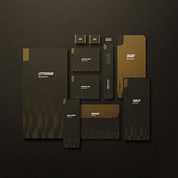 Minimal Elegant Dark Business Stationary Set Mockup