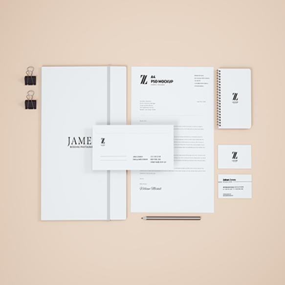 Top View Stationery Branding Mockup