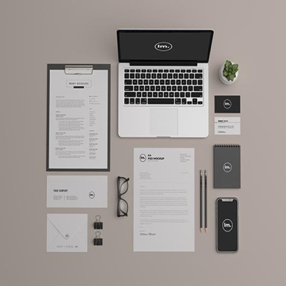 Top View Stationery Mockup Design Isolated