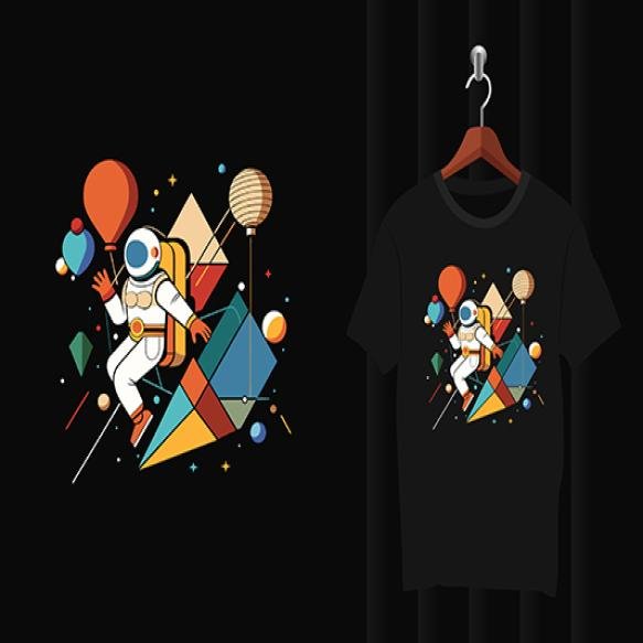 Astronaut Flying With Balloons T Shirt Design Artwork (1)