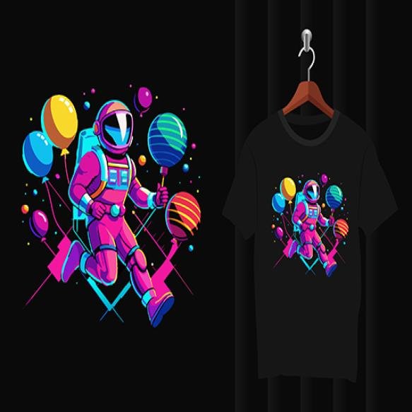 Astronaut Flying With Balloons T Shirt Design Artwork