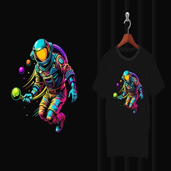 Astronaut Playing Tennis Ball T Shirt Design Artwork