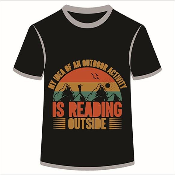 Black T Shirt With Picture Man Reading Is Outside