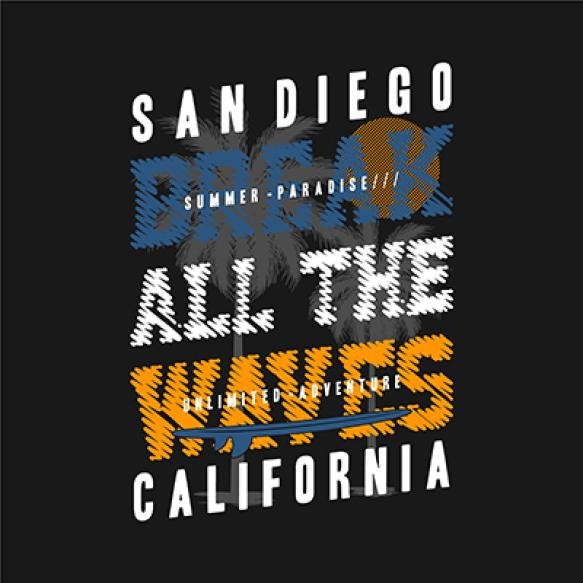 Break All Wave California Sunset Surf Rider Long Beach Vector T Shirt Typography Graphic