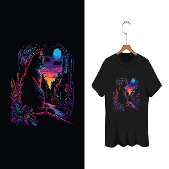 Colorful Cute Cat T Shirt Design Template