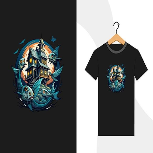 Halloween Fish T Shirt Design Artwork Vector Illustration