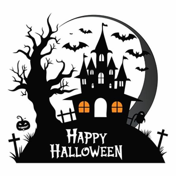 Halloween Vector Silhouette With Haunted House Pumpkin Bats Isolated White Background