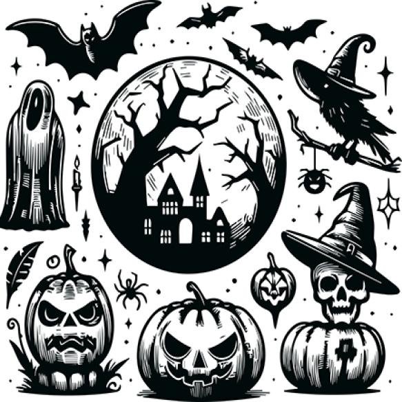 Iconic Halloween Logo Icon Black Filled Silhouette Vector Isolated White Background