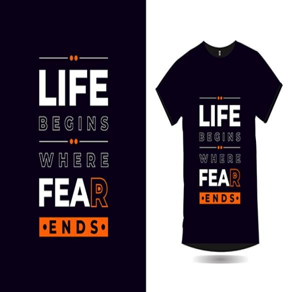 Life Begins Where Fear Ends Inspirational Poster T Shirt Design
