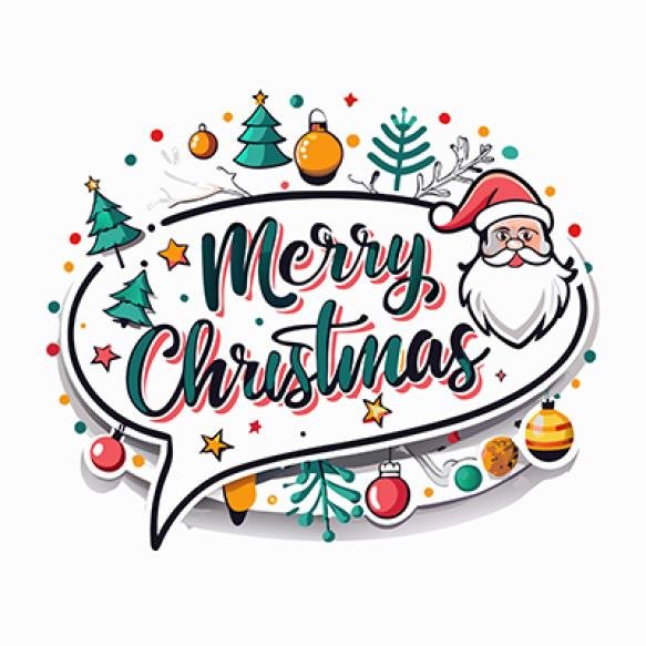 Merry Christmas Illustration With Santa Claus Christmas Trees Ornaments Stars Speech Bubble