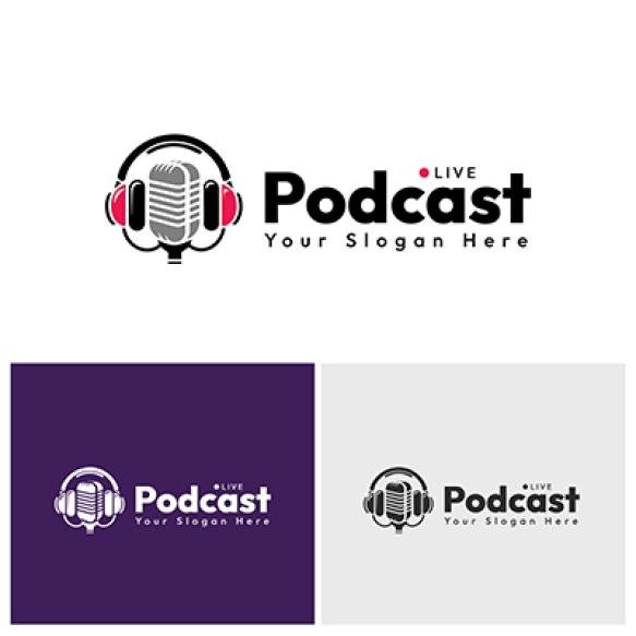 Podcast Logo Design With Illustration Mic Headphones Colorful Combination