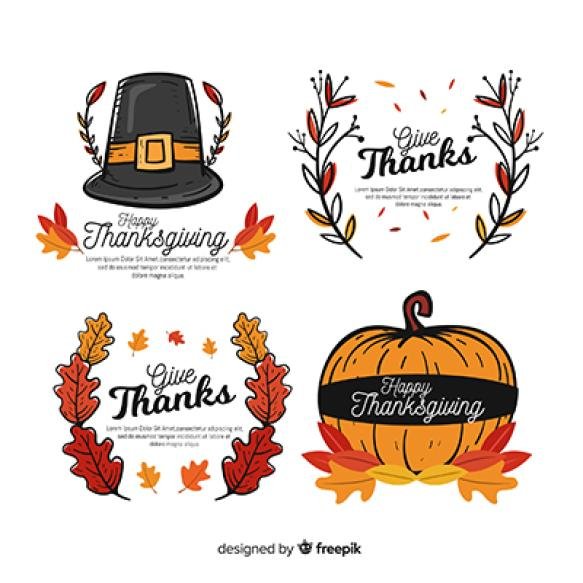 Thanksgiving Day Label Collection Hand Drawn Style