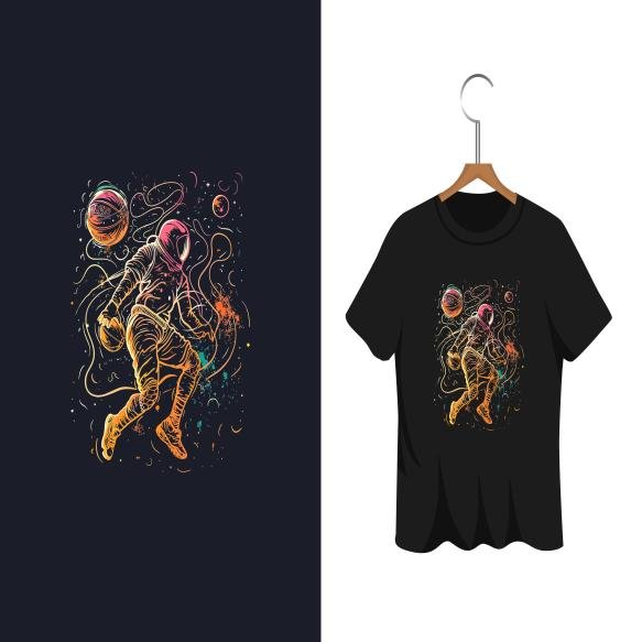 T Shirt Design Astronaut With Basketball Illustration