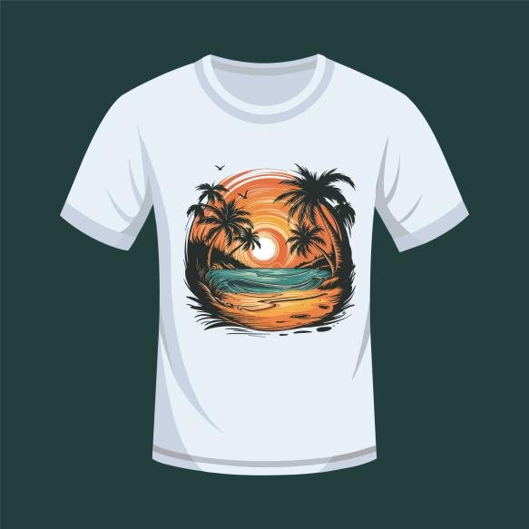 Tshirt Design Illustration Mountain Landscape With Trees River