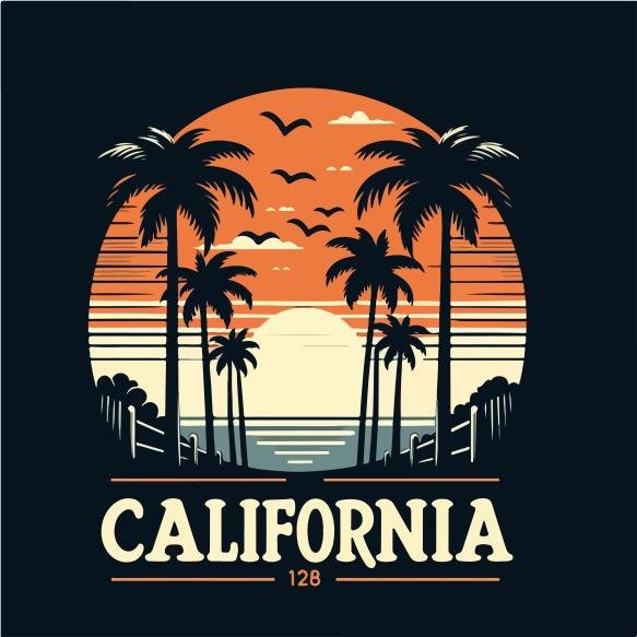 Vector Palm Sunset With California Text Simple Tshirt Design Concept Style