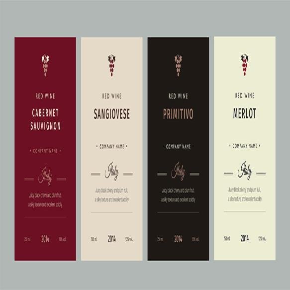 Red White Wine Label Special Collection Best Quality Grape Varieties Premium Wine Brand Names Labels